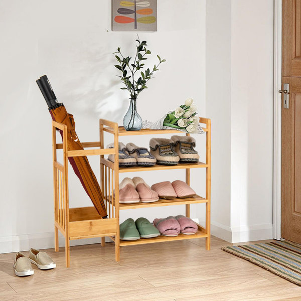 Latitude Run® 4tier Shoe Rack With Umbrella Stand, Free Standing Entryway Organizer With Bamboo